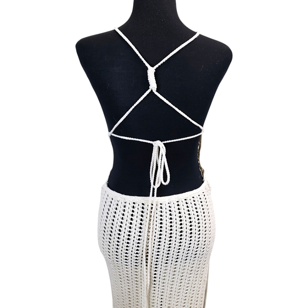 Forever 21 Ivory Crochet Knit Midi Dress Small Boho Chic Resort Beach Cover Up - Picture 10 of 12